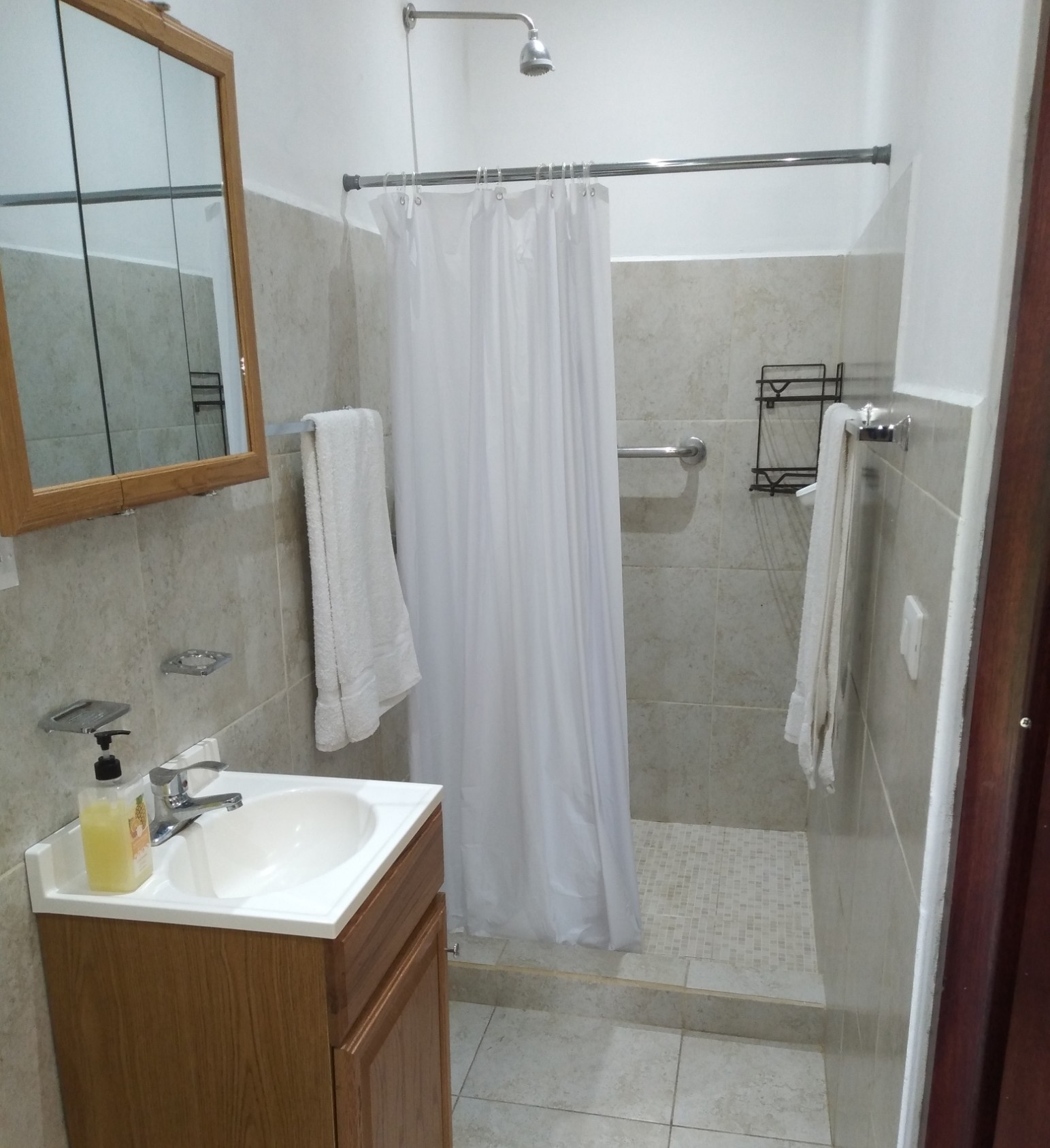 A bathroom with shower at Aparthotel Boquete